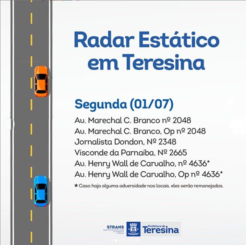 Radares da Strans nesta segunda-feira