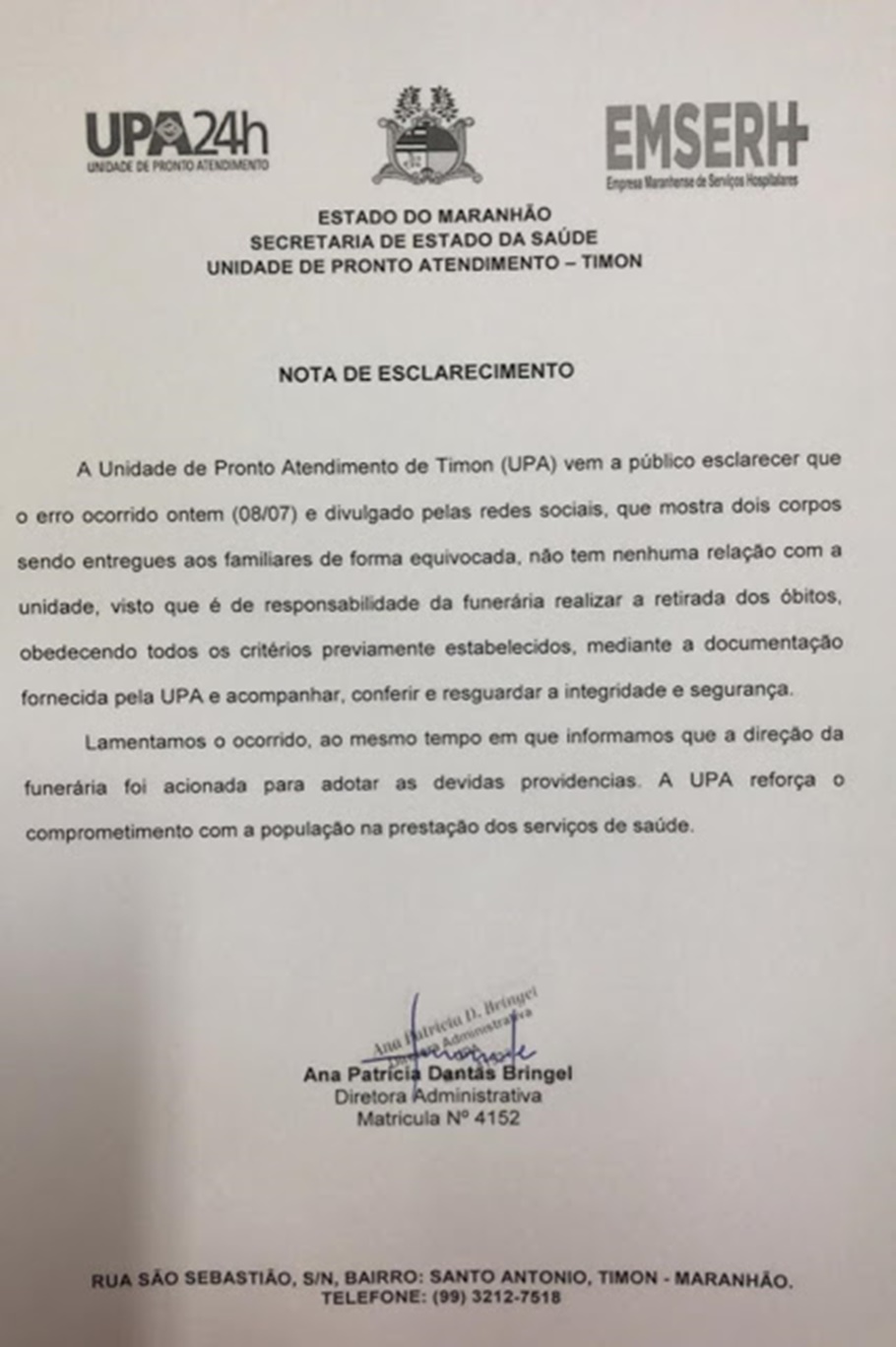 Nota da UPA