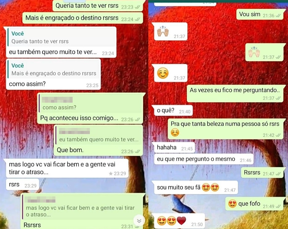 Mensagens trocadas entre Gabriel Brenno e mulher casada
