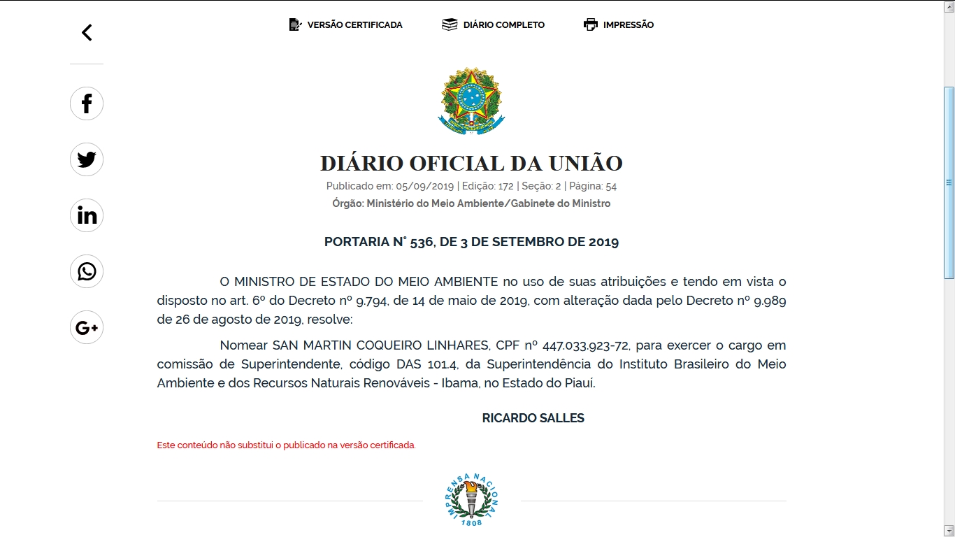Nomeação de Stan Martin Linhares