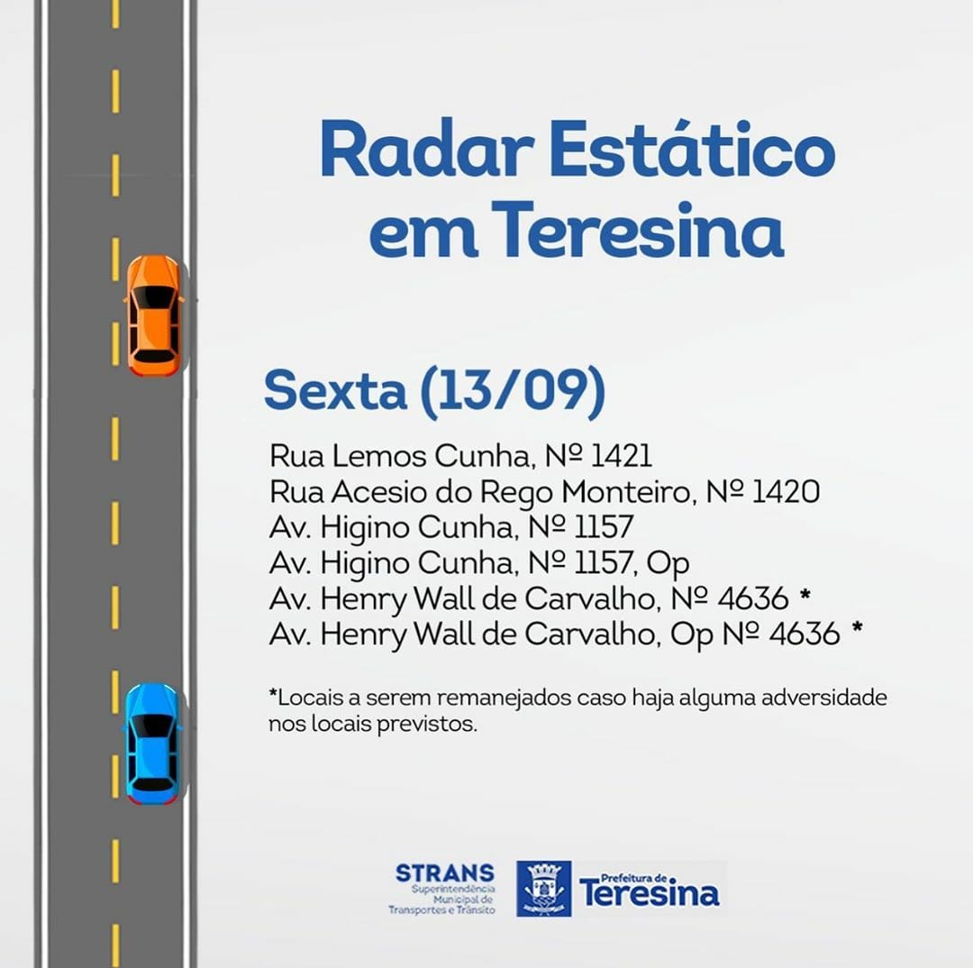 Strans divulgou os locais com radares em Teresina