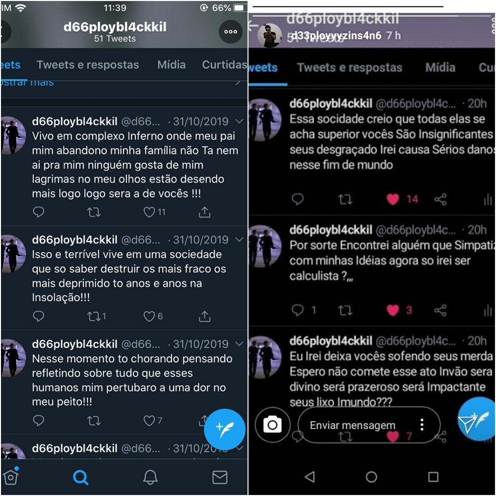 Mensagens postadas em uma rede social 