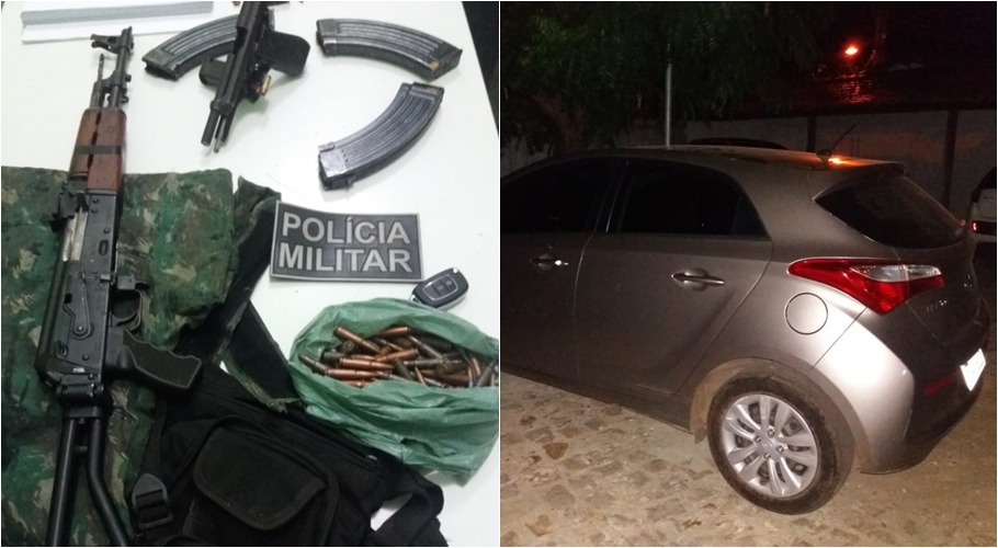 Armas, munições e veículo apreendidos