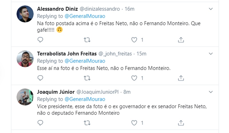 Internautas comentaram a gafe de Hamilton Mourão