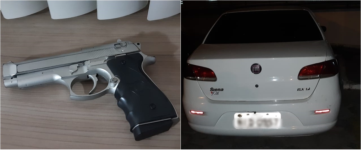 Simulacro e veículo utilizados em tentativa de assalto a carro dos Correios