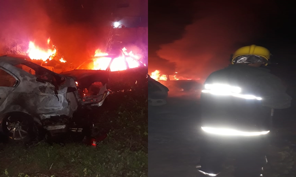 O incêndio atingiu vários veículos