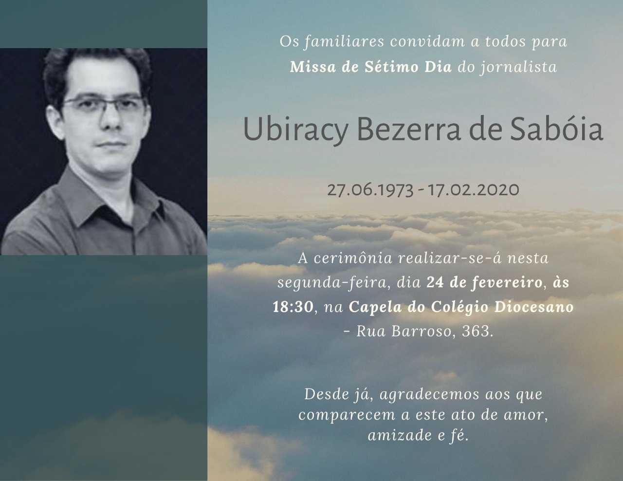 Missa de sétimo dia do jornalista Ubiracy Saboia