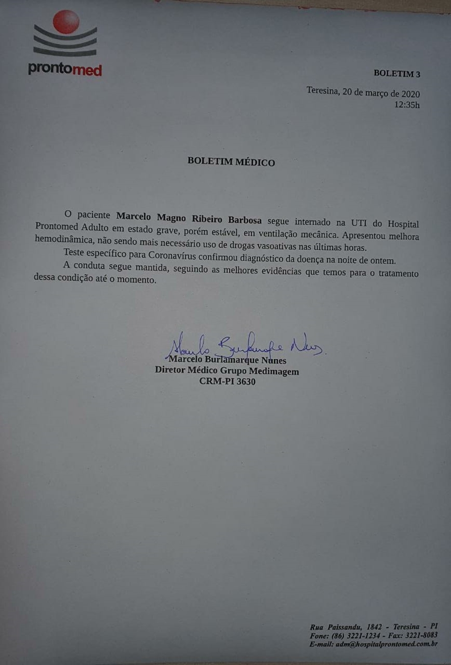 Boletim médico do apresentador Marcelo Magno