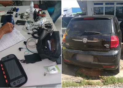 Objetos e carro apreendidos com o acusado