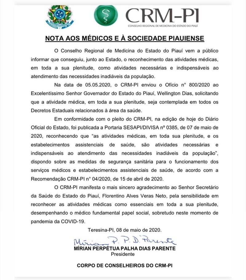 Nota do CRM-PI