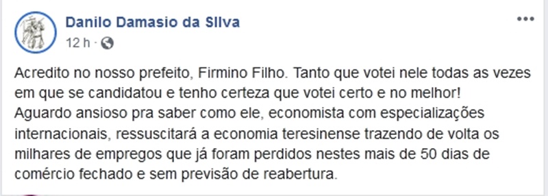 Danilo Damásio faz questionamento a Firmino 