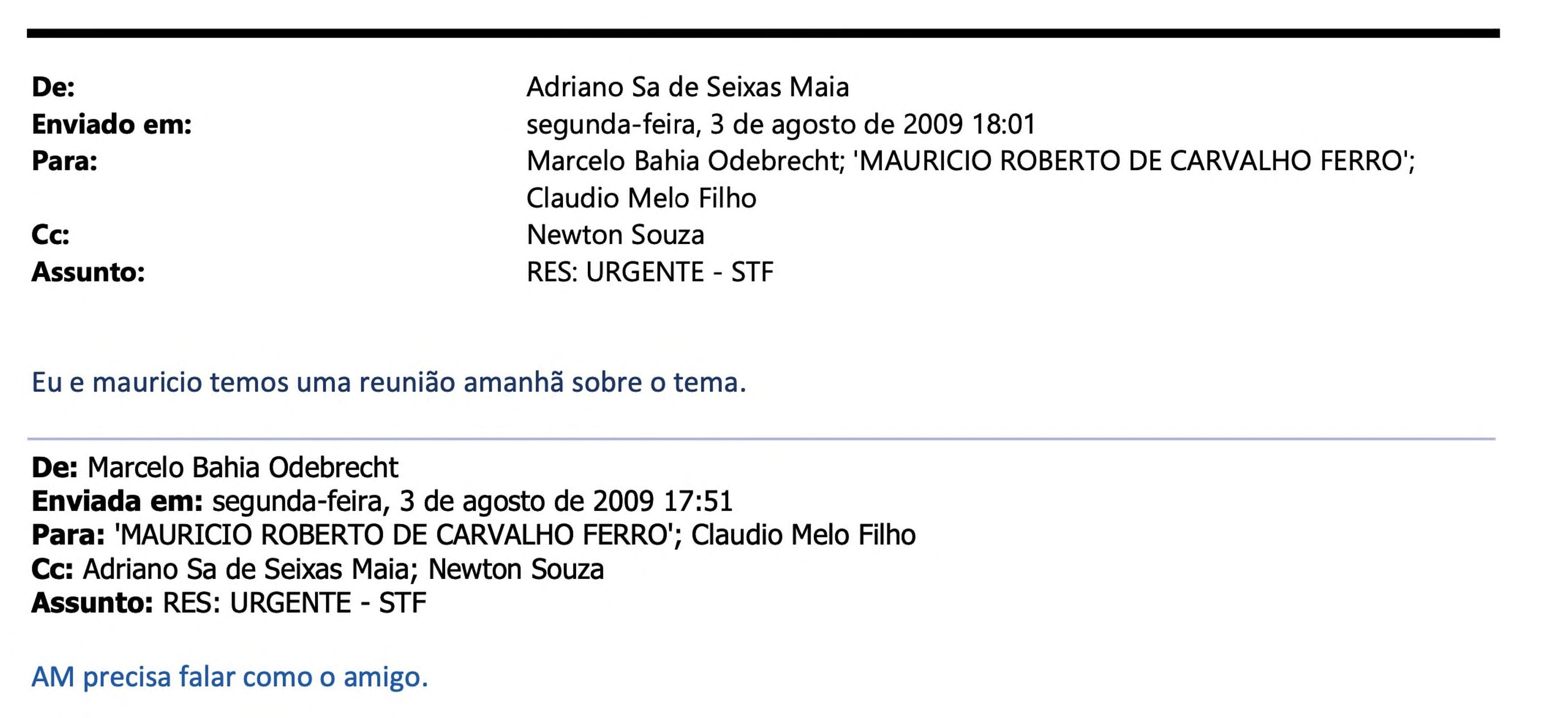 E-mail de Marcelo Odebrecht que é considerada forte evidência contra Toffoli