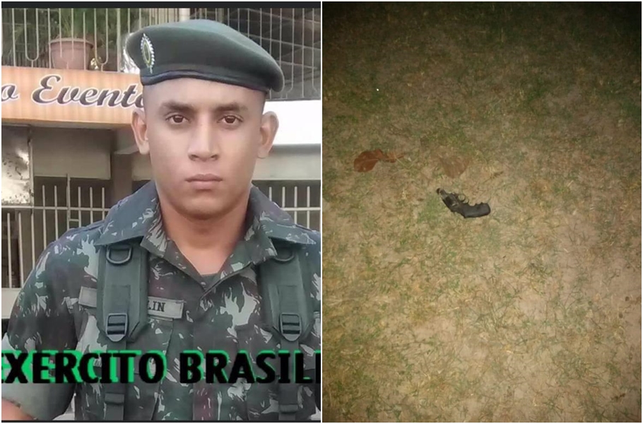 Cabo do Exército Franklin Francisco dos Santos Sousa e a arma deixada no local do crime