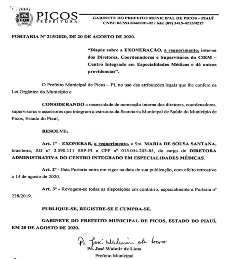 Exoneração da Maria Santana