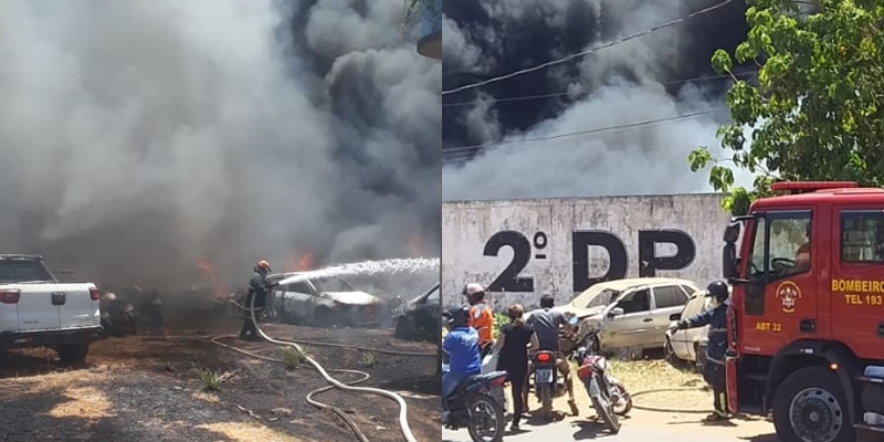 Incêndio destrói veículos no pátio do 2º DP em Timon