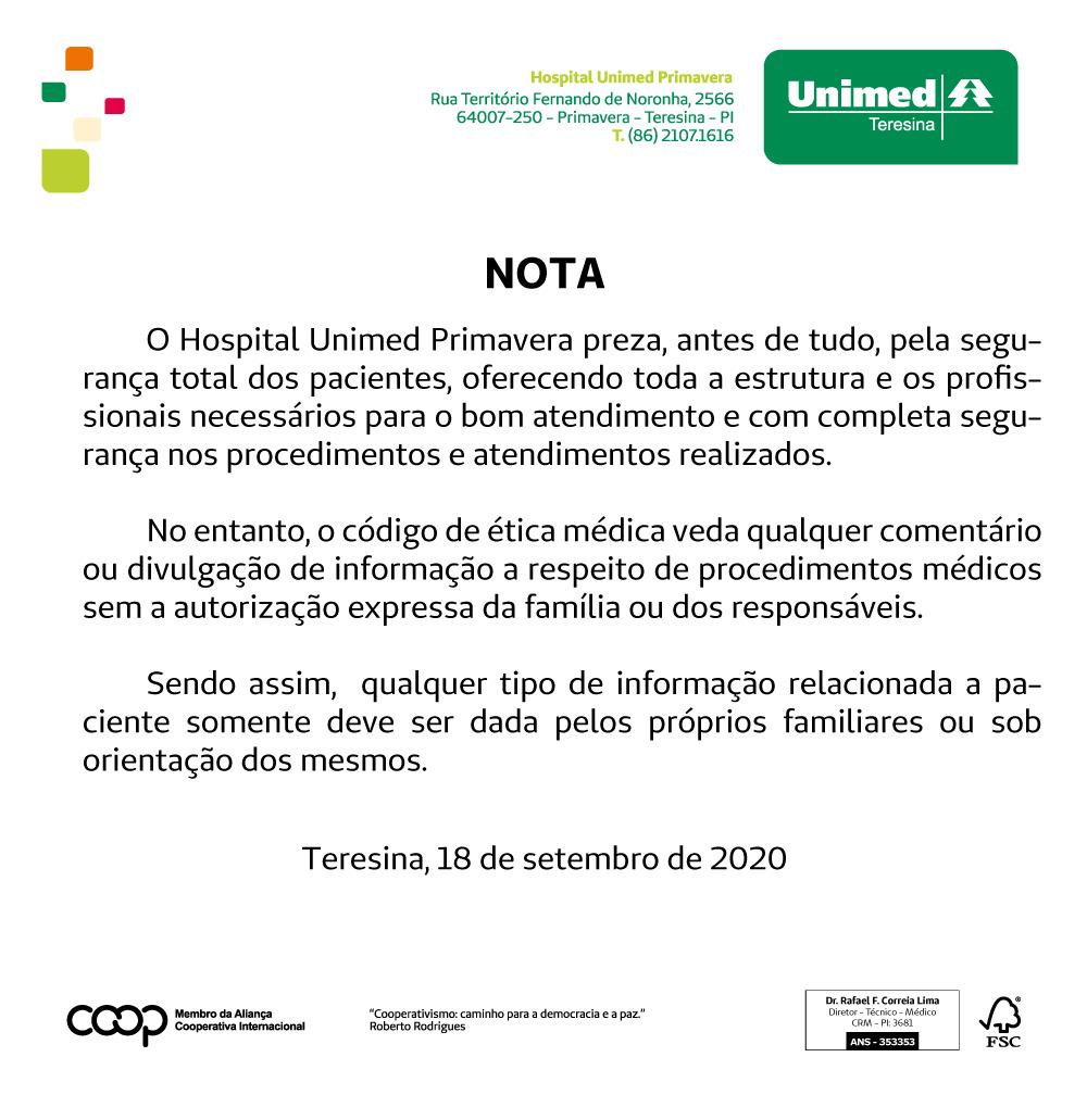 Nota do Hospital Unimed