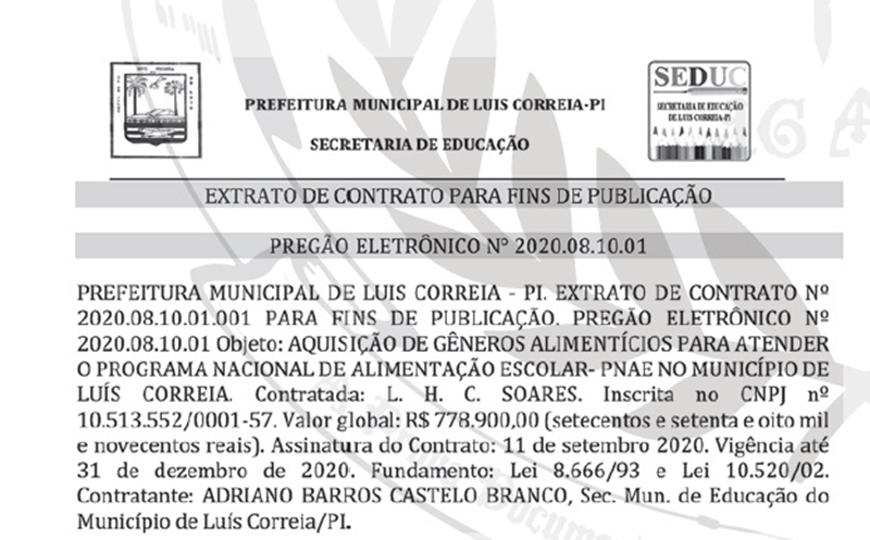 Extrato Prefeitura de Luís Correia