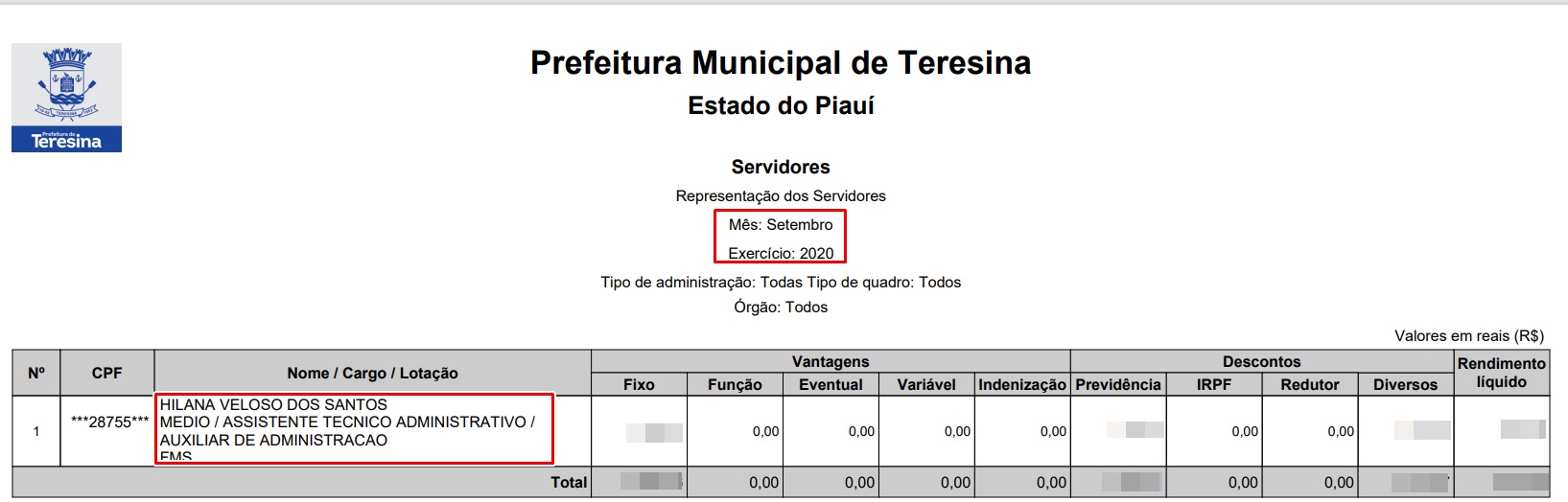 Cadastro de Hilana na Prefeitura de Teresina