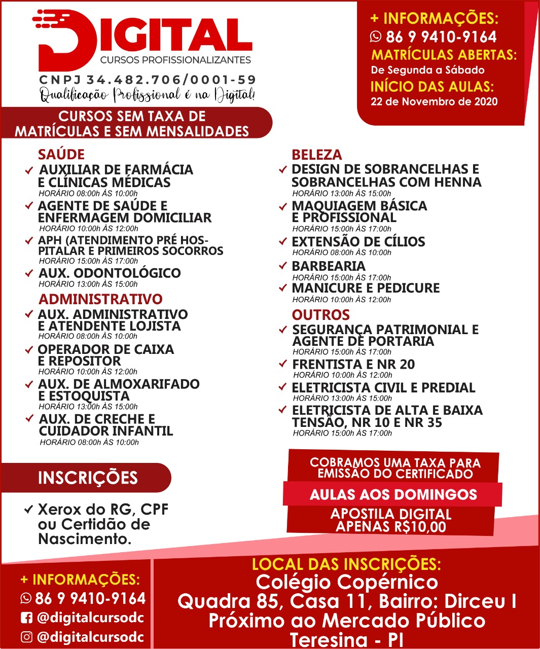 Colégio Copérnico abre inscrições para cursos gratuitos