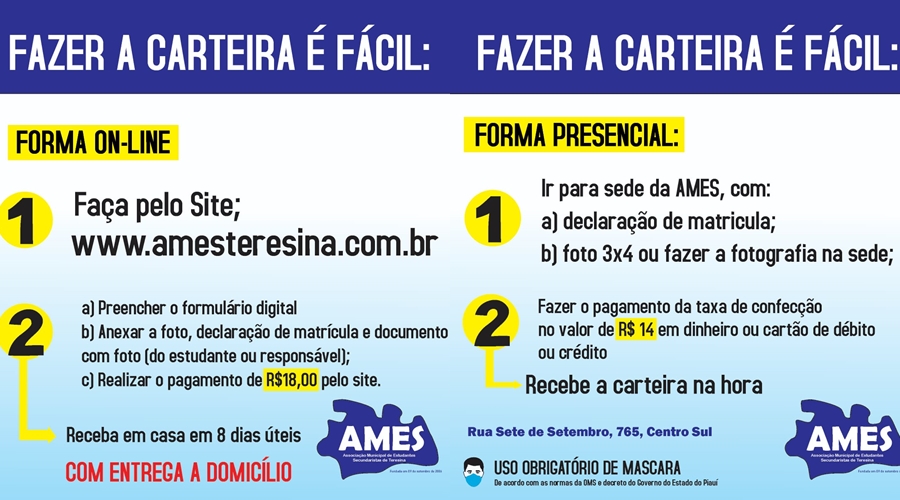 A solicitação da carteira estudantil pode ser feita pelo site da Associação e presencialmente na sede